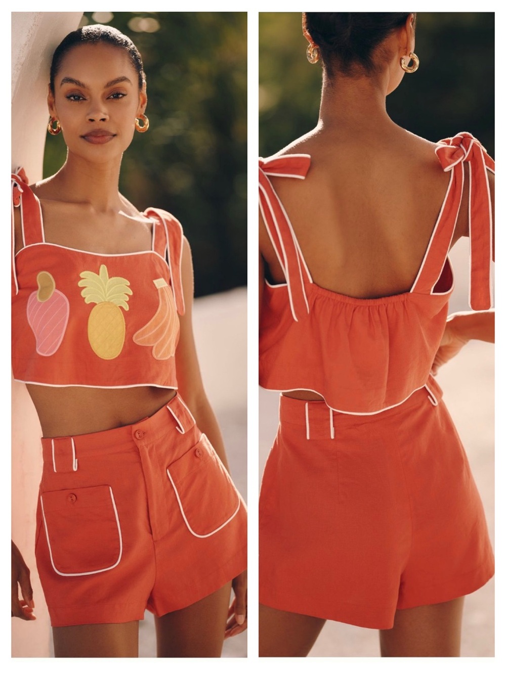 Farm Rio x Anthropologie Coastal Tropical Fruit Shorts Set NWT S Festival